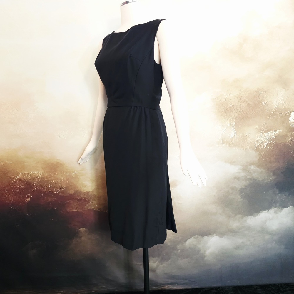 Vintage 1960's 50s Midi Dress Low Cut Scalloped Back Stylized Bow Fitted Style - Picture 2 of 12